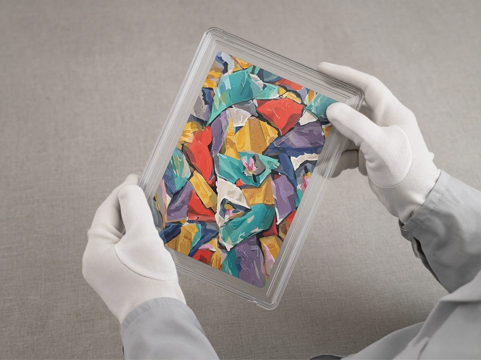 Gloved hands holding a slabbed comic book
