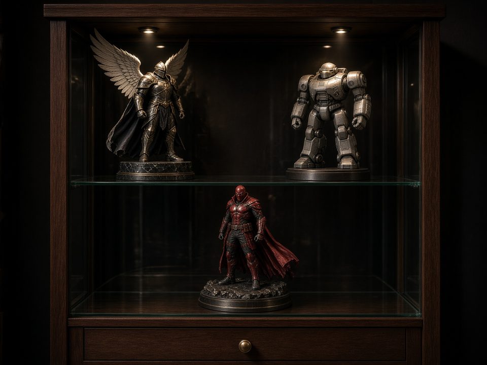 Cabinet of original resin statues and figures